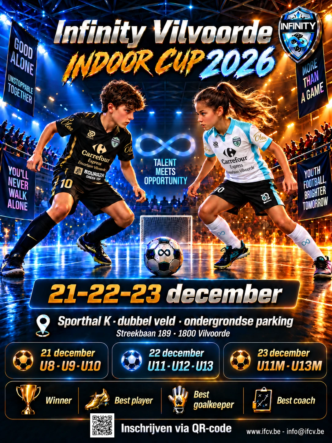 Infinity Indoor Cup 2026 : tournoi de jeunes à Vilvoorde les 21, 22 et 23 décembre.